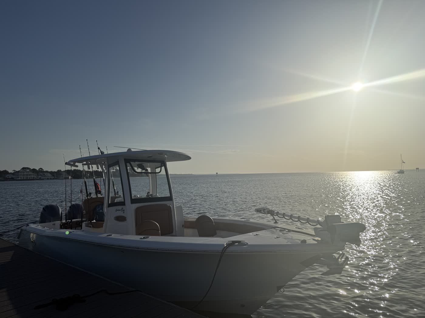 Big Fish Energy charter boat returning at golden hour after a 12 hour pelagic trolling trip