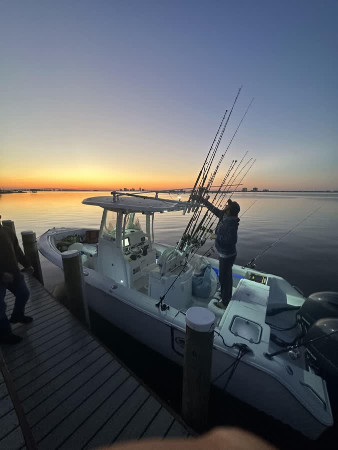 Gear being prepped aboard the charter boat before a 10 hour pelagic trolling trip