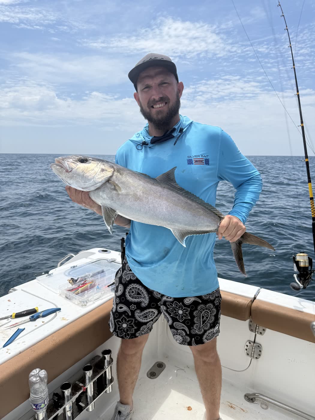 Captain Jon with a big amberjack caught further offshore on a 10 hour fishing trip