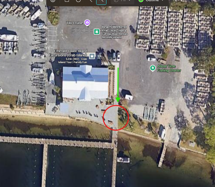 Meeting spot map showing where to meet Big Fish Energy Charters at the dock
